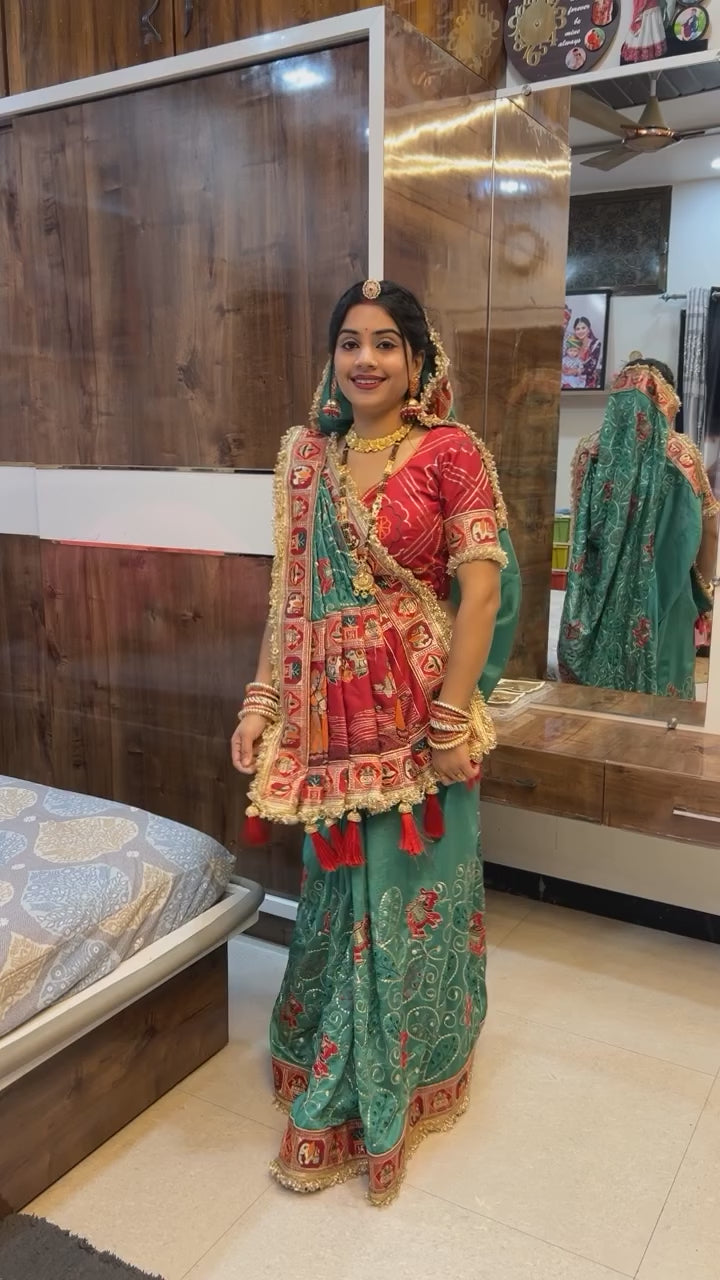 Teal Greenish-Blue Colour Vat Savitri Special Embroidered Saree