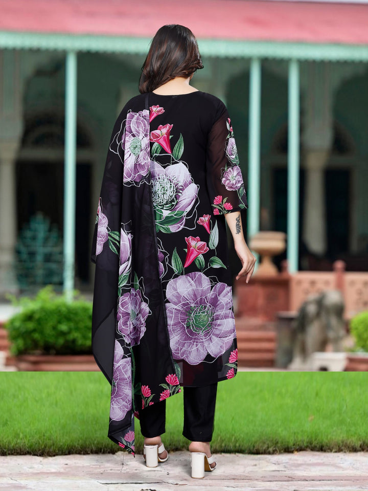Black Color Georgette Embroidery Kurta with Pant And Dupatta Sets