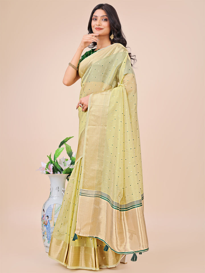 Light Green Colour Organza Saree Weaving work With Blouse Piece