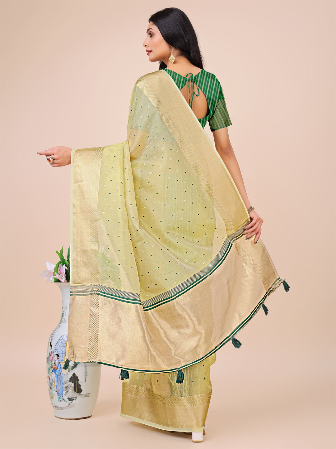 Light Green Colour Organza Saree Weaving work With Blouse Piece
