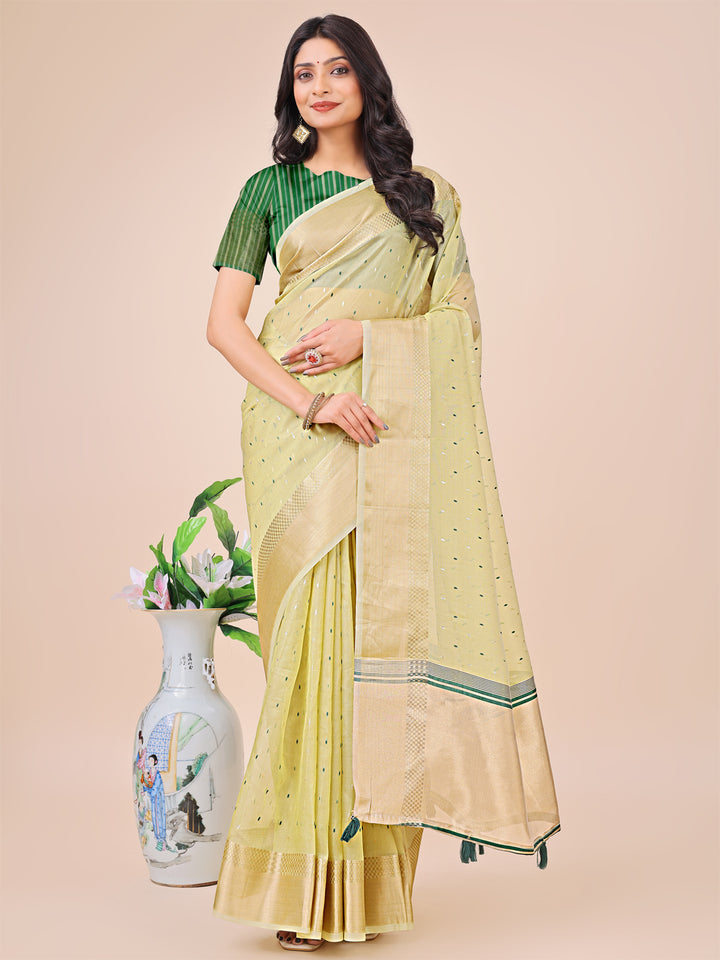 Light Green Colour Organza Saree Weaving work With Blouse Piece