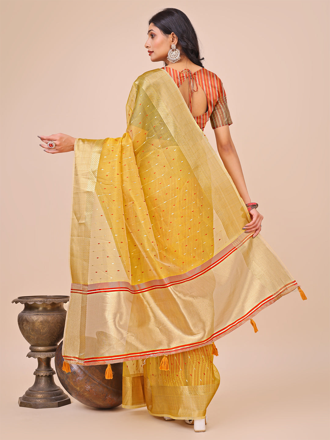 Yellow Colour Organza Saree with Weaving work With Blouse Piece