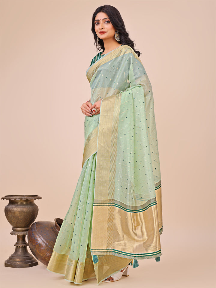 Olive Green Colour Organza Saree Weaving work With Blouse Piece