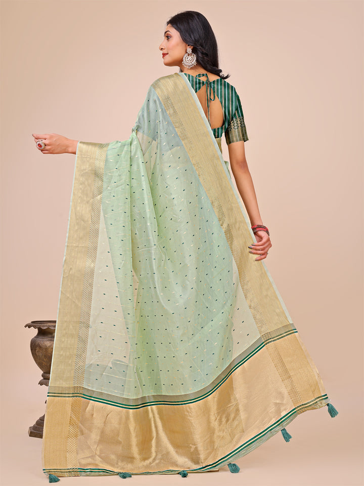 Olive Green Colour Organza Saree Weaving work With Blouse Piece