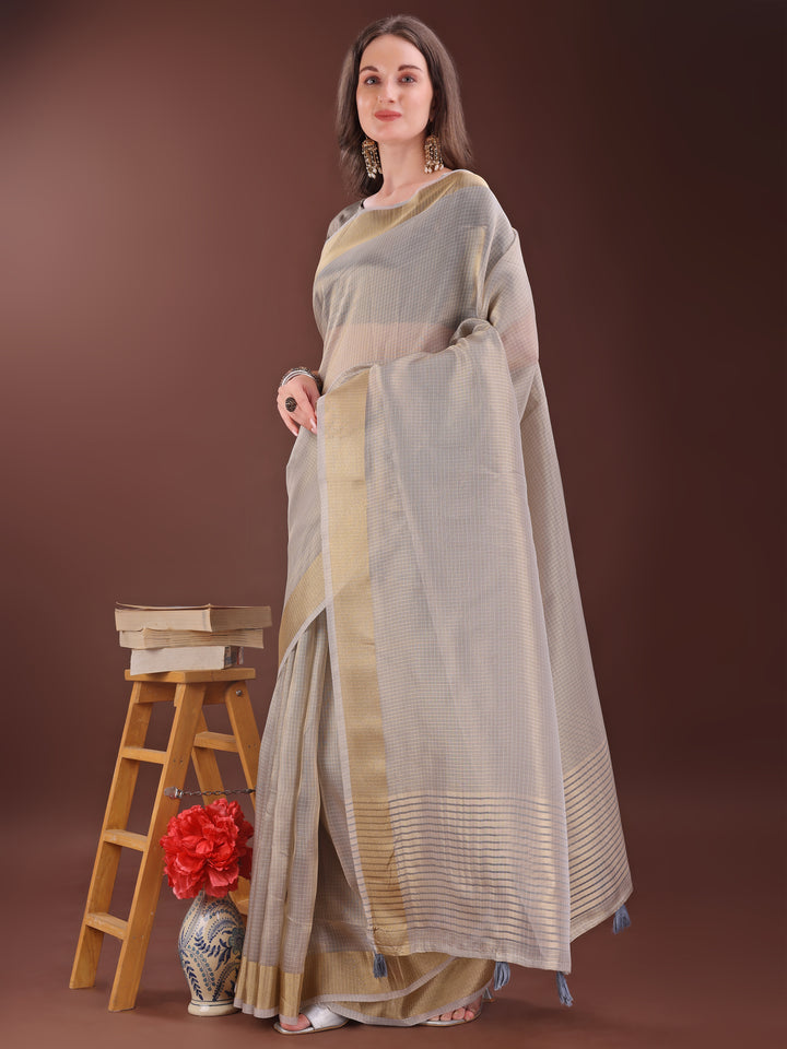 Brown Colour Organza Saree Weaving Work With Blouse Piece