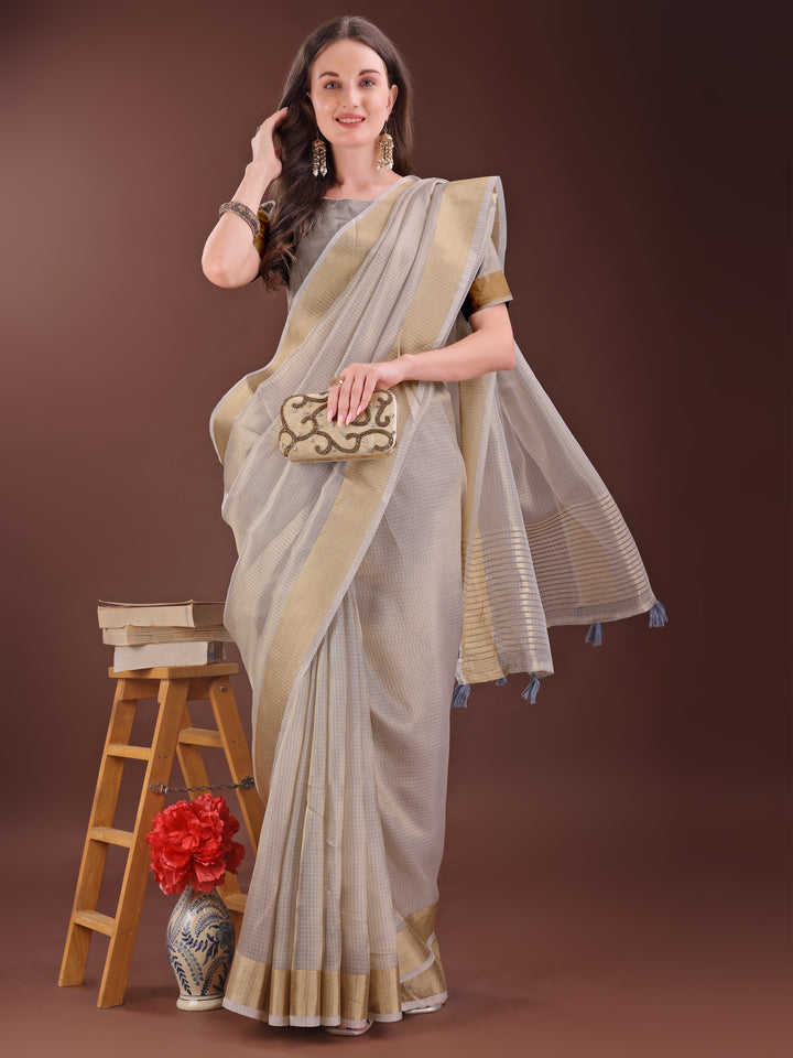 Brown Colour Organza Saree Weaving Work With Blouse Piece