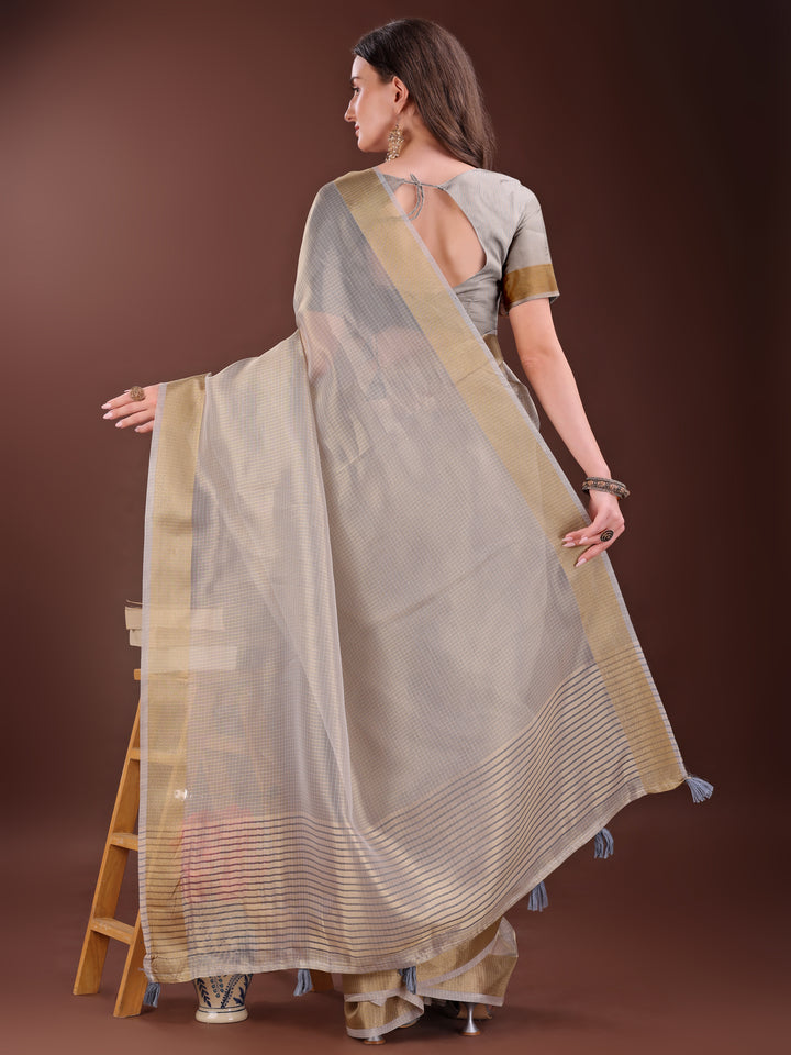 Brown Colour Organza Saree Weaving Work With Blouse Piece