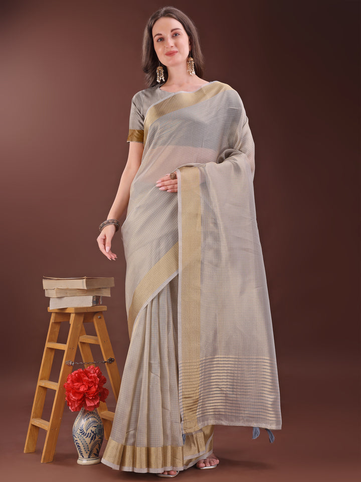 Brown Colour Organza Saree Weaving Work With Blouse Piece