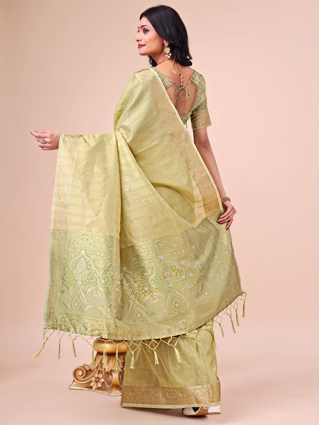 Olive Green Colour Organza Saree Weaving work With Blouse Piece