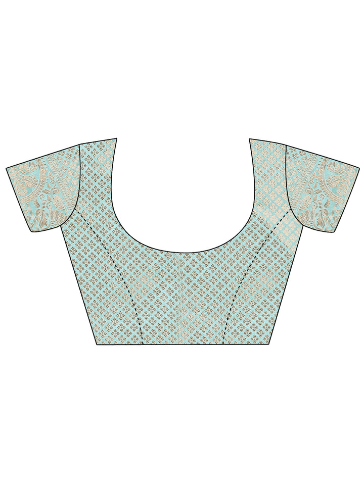 Teal Colour Organza Saree Weaving work With Blouse Piece