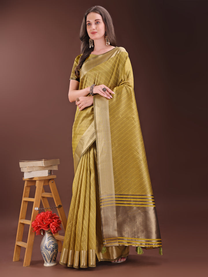 Mustard Colour Organza Saree Weaving Work With Blouse Piece