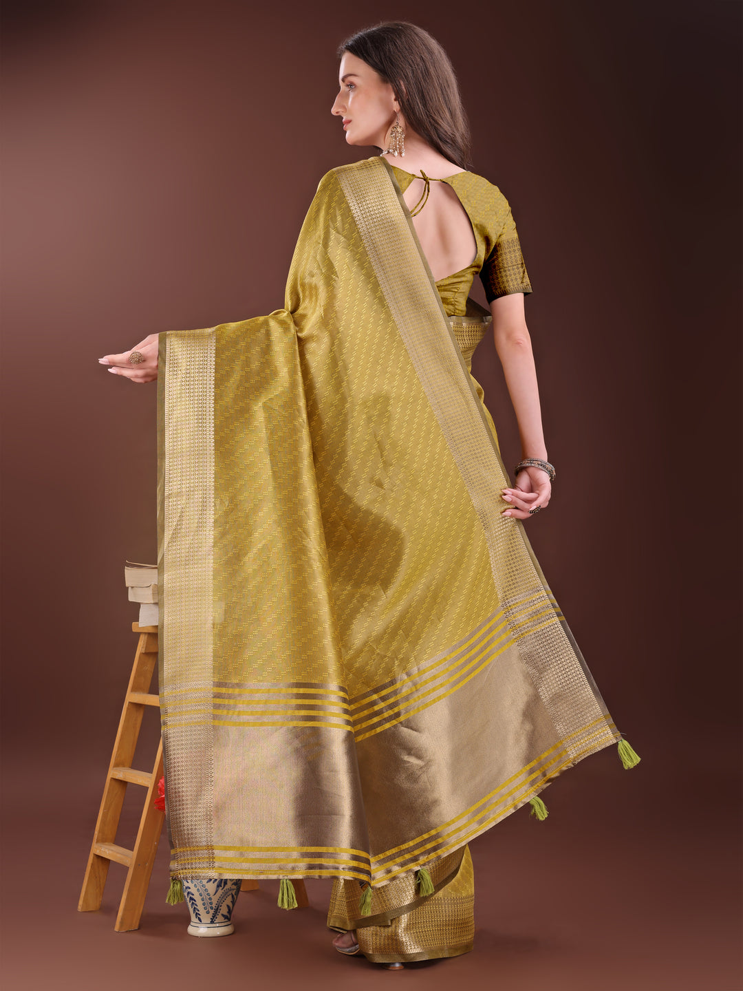 Mustard Colour Organza Saree Weaving Work With Blouse Piece