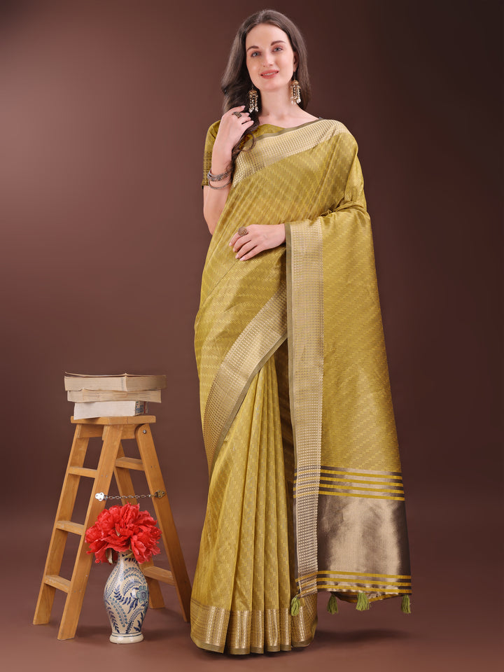 Mustard Colour Organza Saree Weaving Work With Blouse Piece