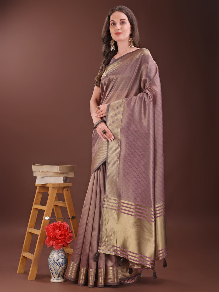 Magenta Colour Organza Saree Weaving Work With Blouse Piece