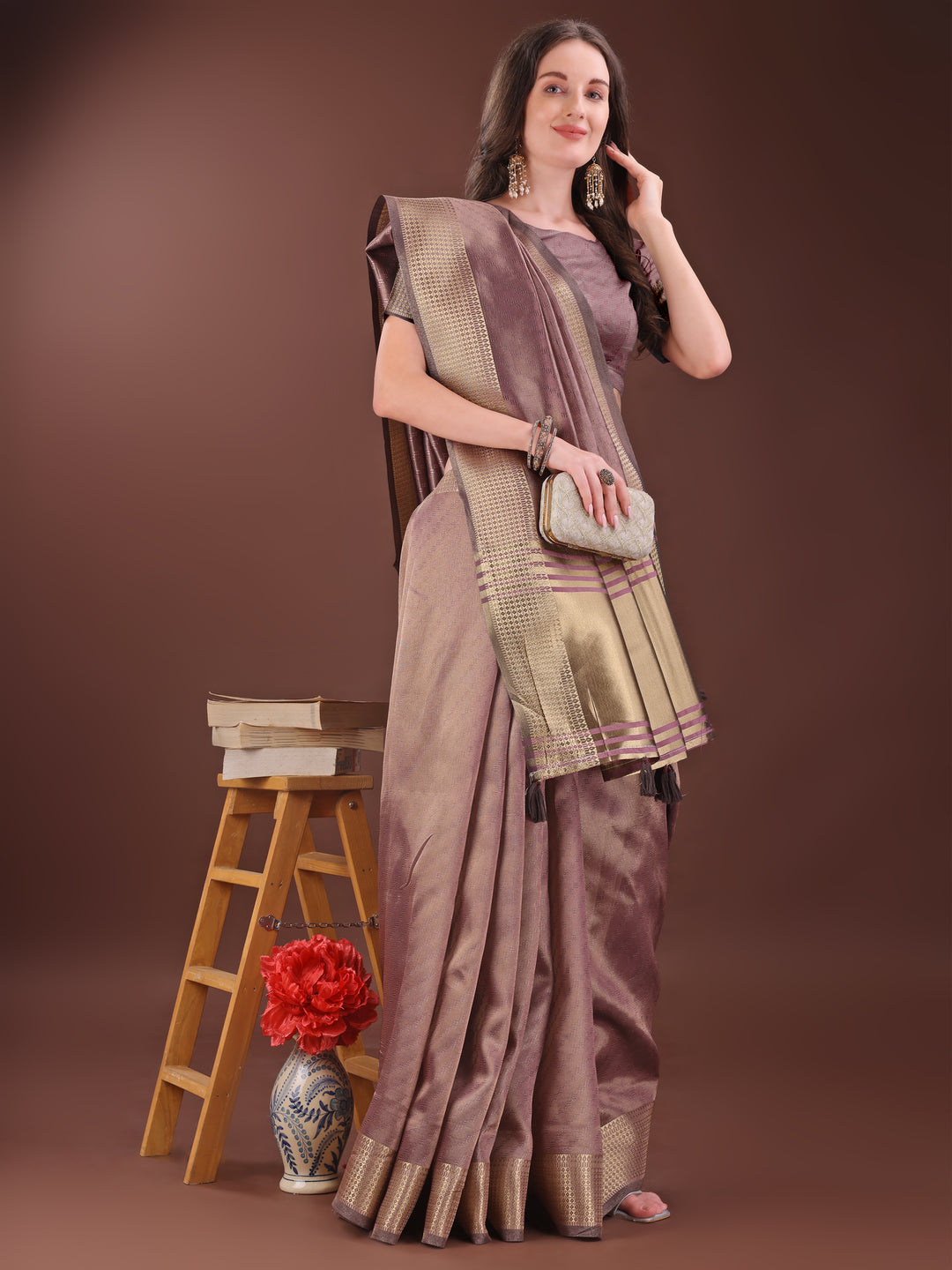 Magenta Colour Organza Saree Weaving Work With Blouse Piece