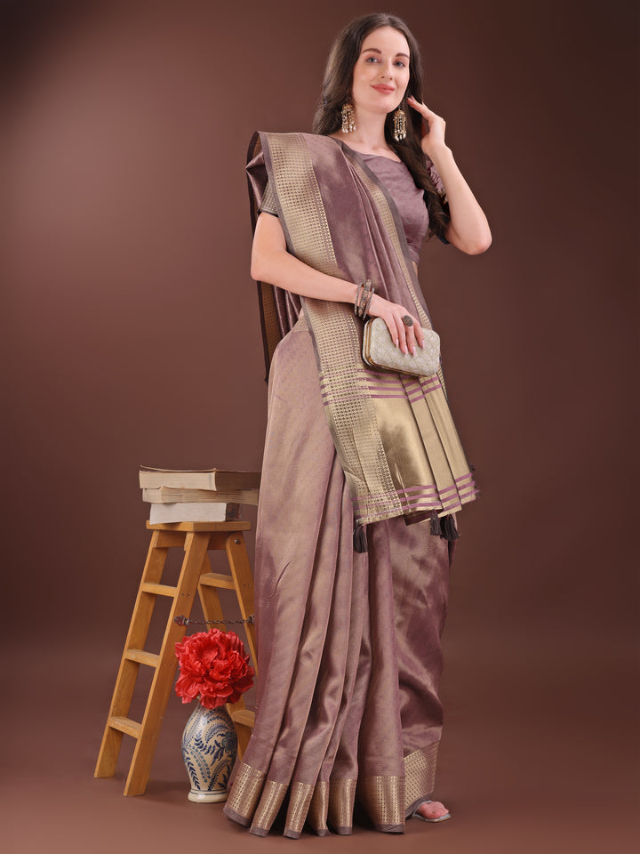 Magenta Colour Organza Saree Weaving Work With Blouse Piece