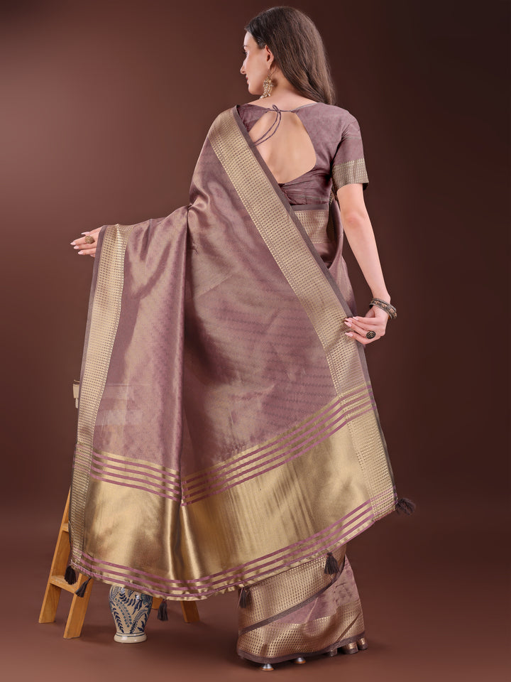 Magenta Colour Organza Saree Weaving Work With Blouse Piece