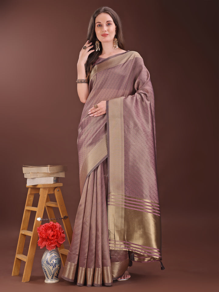 Magenta Colour Organza Saree Weaving Work With Blouse Piece