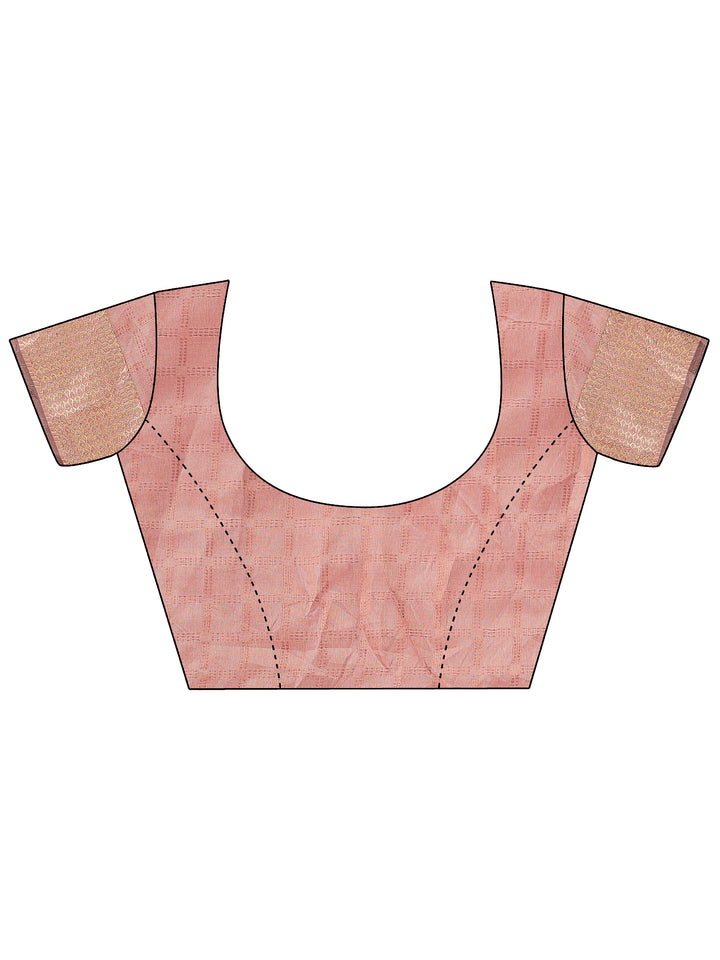 Peach Colour Organza Saree Weaving Work With Blouse Piece