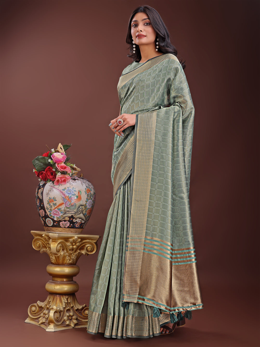 Light Green Colour Organza Saree Weaving Work With Blouse Piece