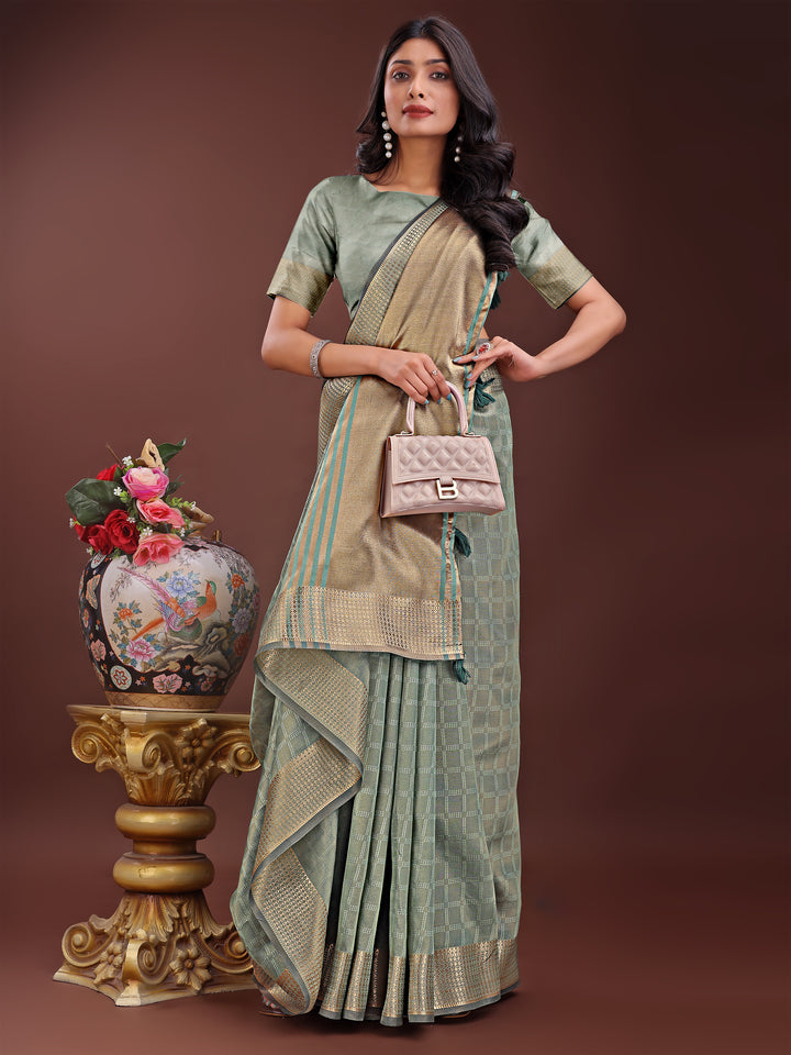 Light Green Colour Organza Saree Weaving Work With Blouse Piece