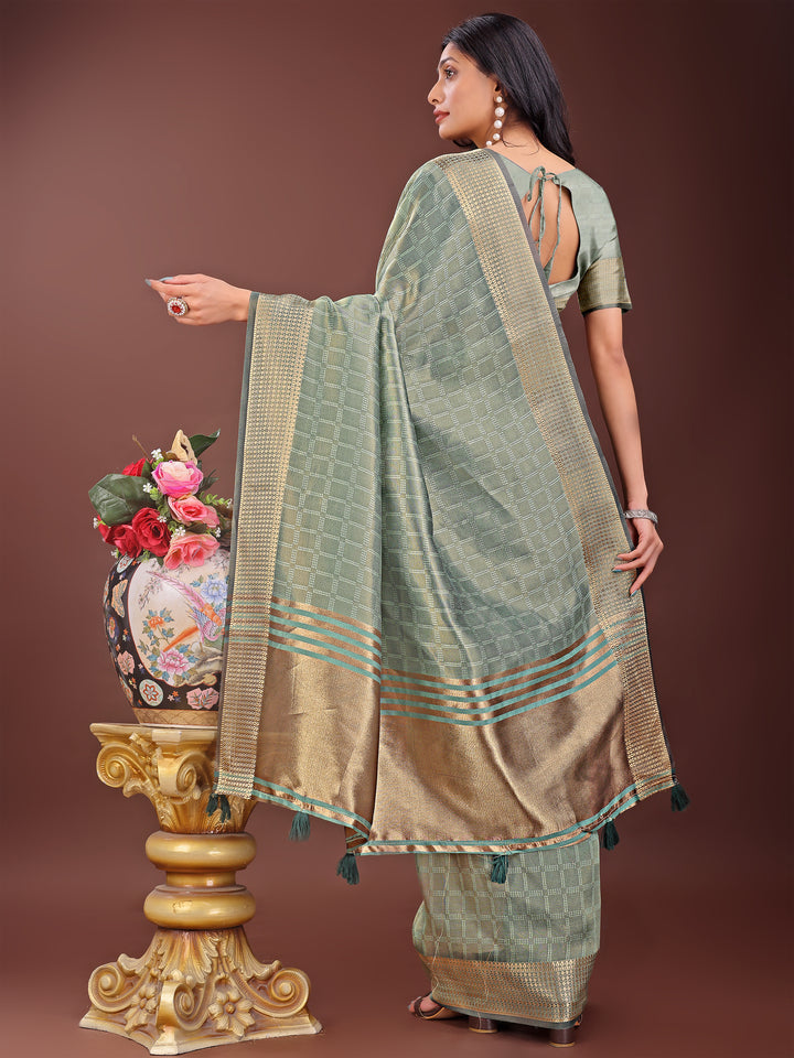Light Green Colour Organza Saree Weaving Work With Blouse Piece