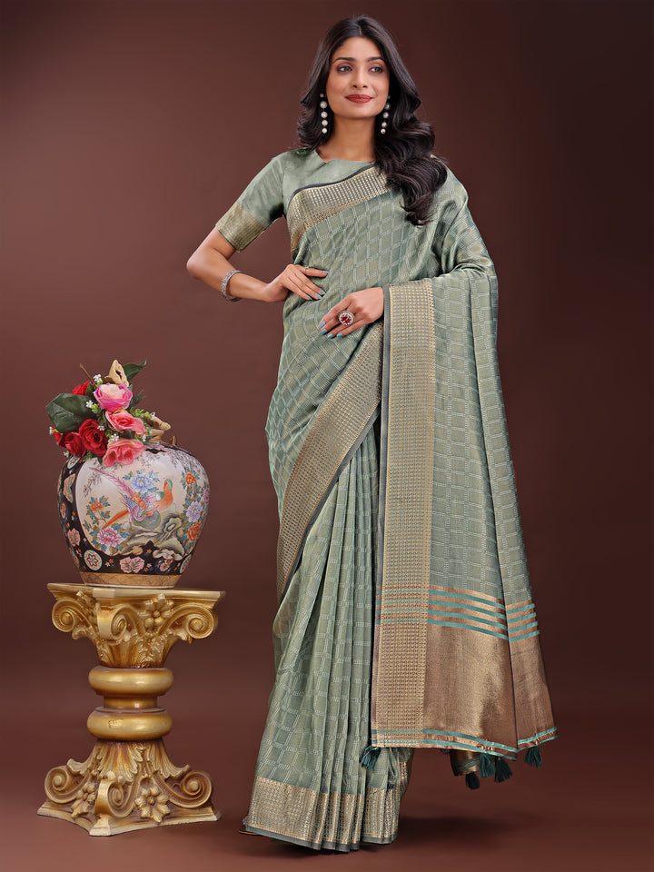 Light Green Colour Organza Saree Weaving Work With Blouse Piece