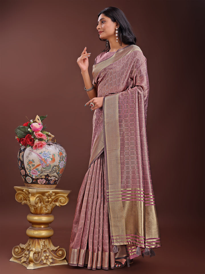 Magenta Colour Organza Saree Weaving Work With Blouse Piece