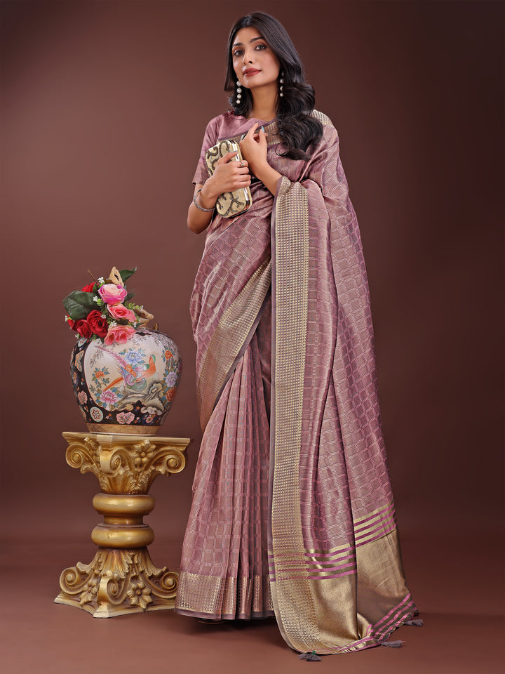 Magenta Colour Organza Saree Weaving Work With Blouse Piece