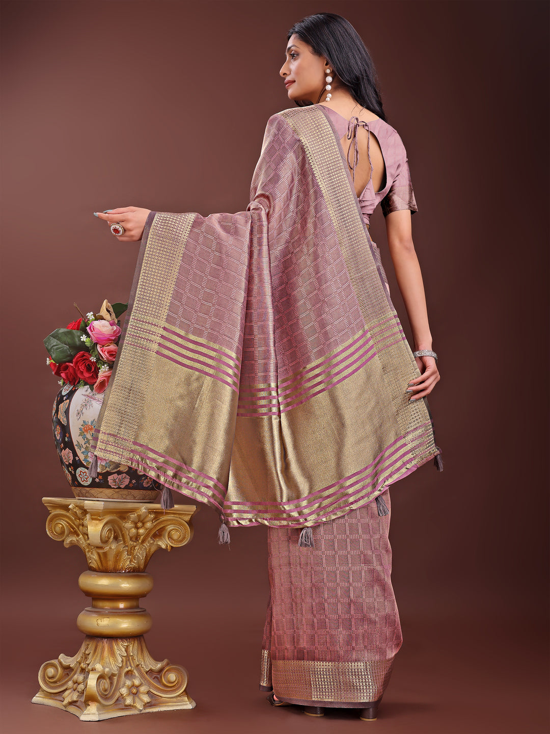 Magenta Colour Organza Saree Weaving Work With Blouse Piece