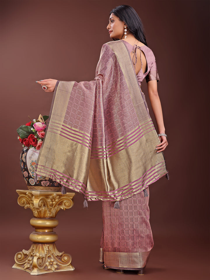 Magenta Colour Organza Saree Weaving Work With Blouse Piece