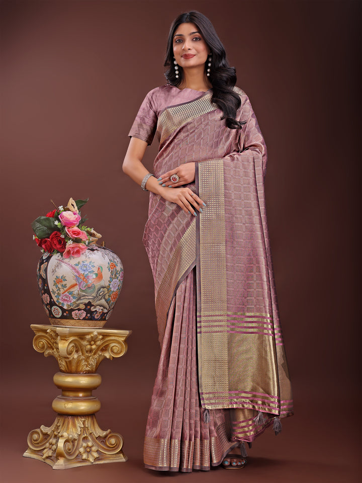 Magenta Colour Organza Saree Weaving Work With Blouse Piece