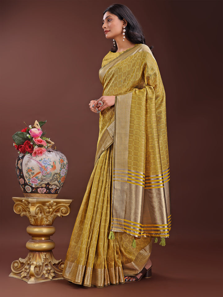 Mustard Colour Organza Saree Weaving Work With Blouse Piece