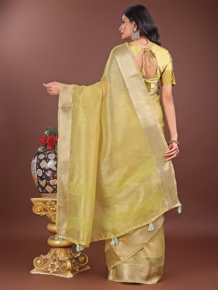 Mehndi Green Colour Organza Saree Weaving Work With Blouse Piece