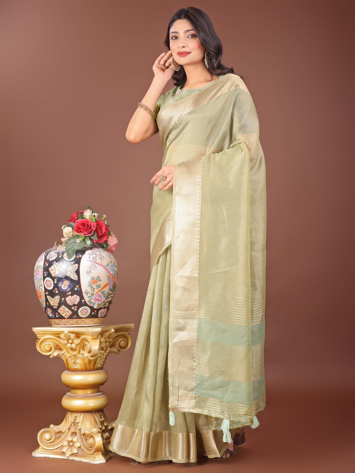 Light Green Colour Organza Saree Weaving Work With Blouse Piece