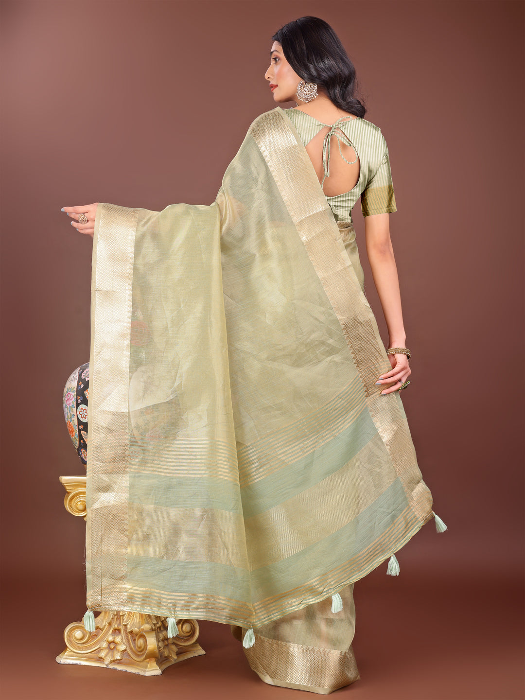 Light Green Colour Organza Saree Weaving Work With Blouse Piece