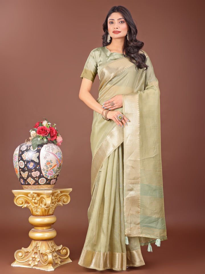 Light Green Colour Organza Saree Weaving Work With Blouse Piece