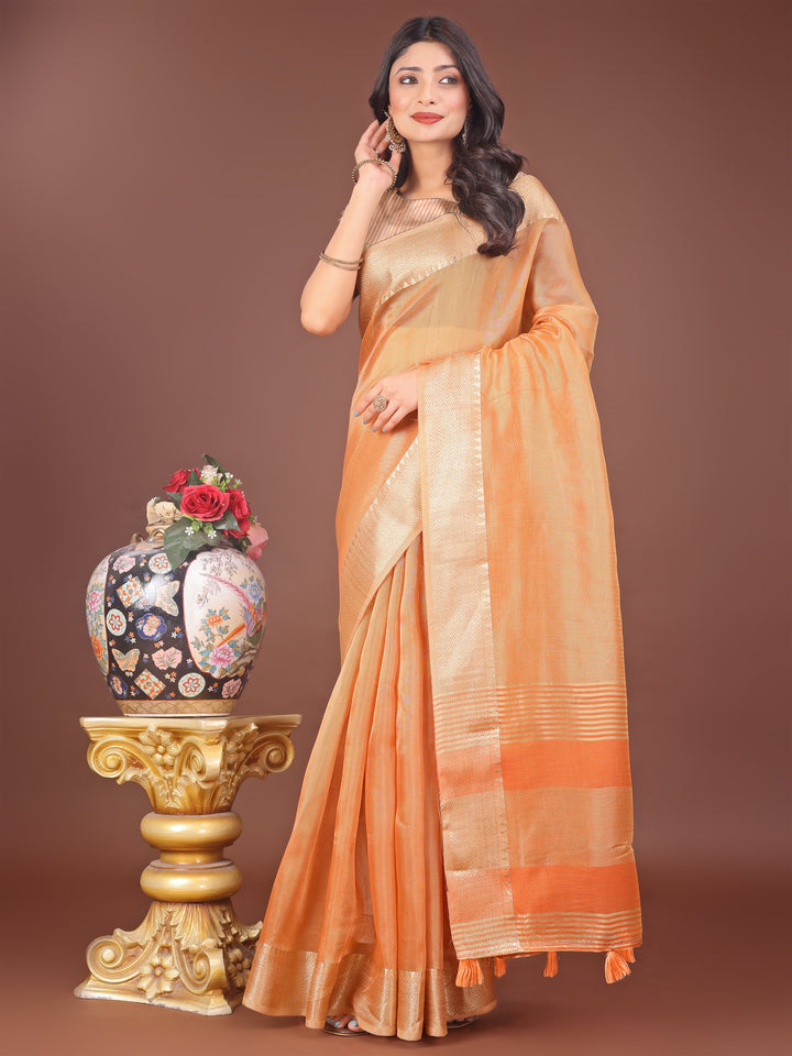Orange Colour Organza Saree Weaving Work With Blouse Piece
