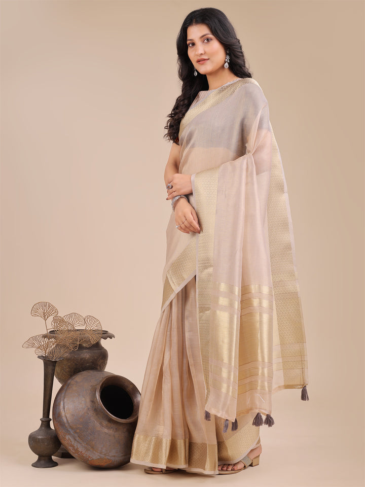 Light Pink Colour Organza Saree Weaving Work With Blouse Piece