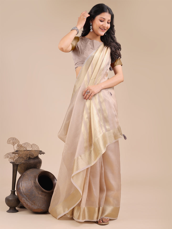 Light Pink Colour Organza Saree Weaving Work With Blouse Piece