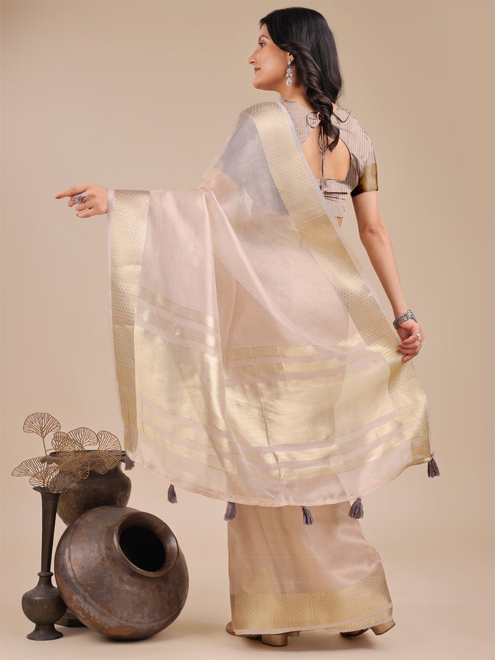 Light Pink Colour Organza Saree Weaving Work With Blouse Piece