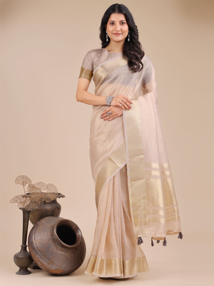 Light Pink Colour Organza Saree Weaving Work With Blouse Piece