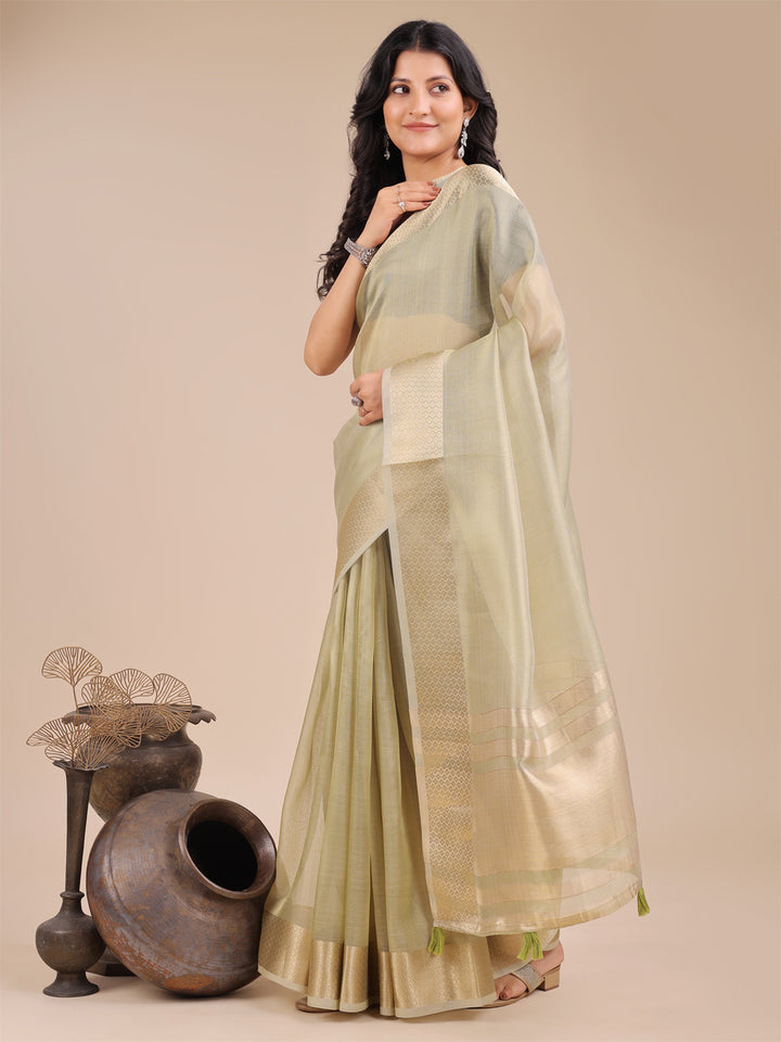 Light Green Colour Organza Saree Weaving Work With Blouse Piece