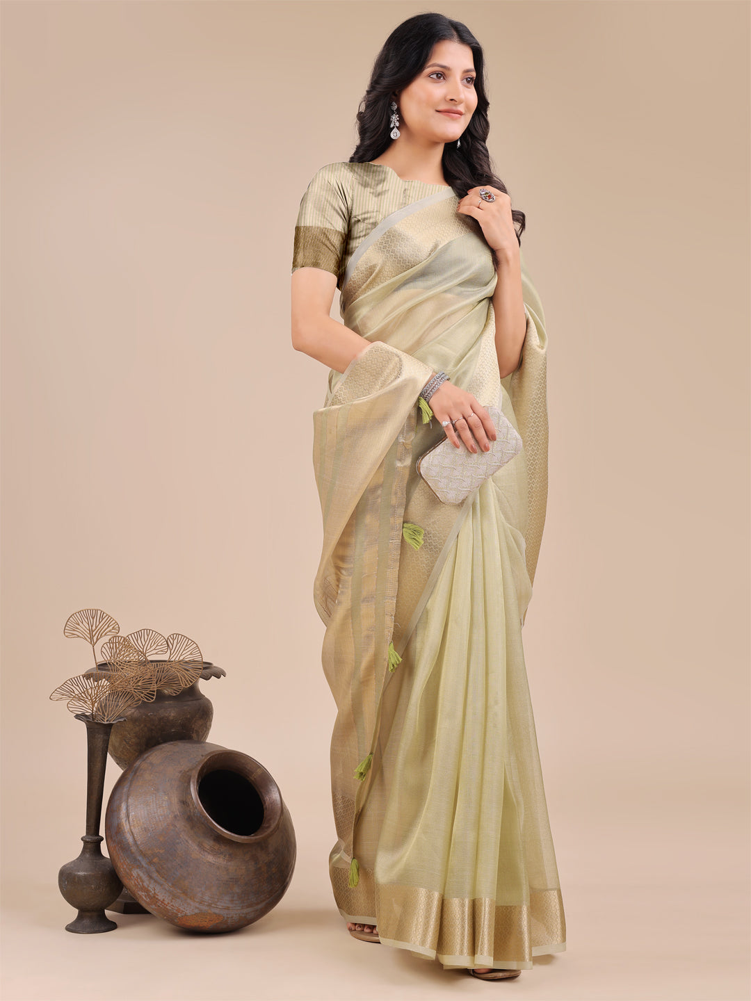 Light Green Colour Organza Saree Weaving Work With Blouse Piece