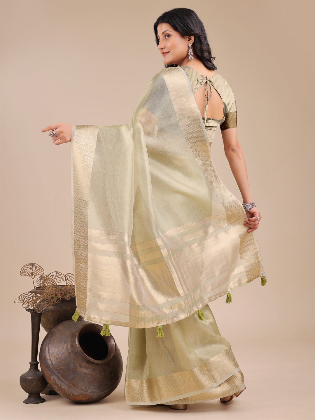 Light Green Colour Organza Saree Weaving Work With Blouse Piece