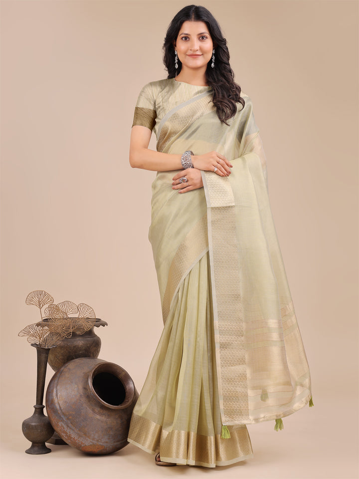 Light Green Colour Organza Saree Weaving Work With Blouse Piece