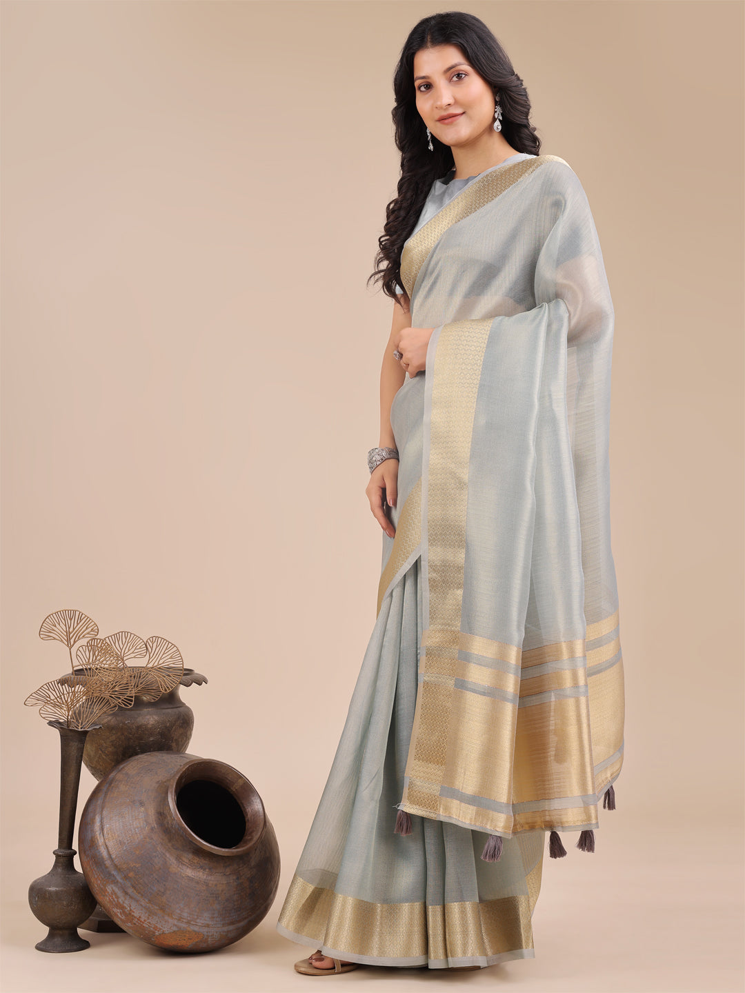 Sky Blue Colour Organza Saree Weaving Work With Blouse Piece