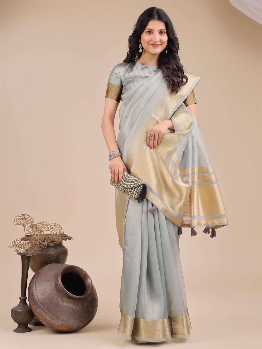 Sky Blue Colour Organza Saree Weaving Work With Blouse Piece