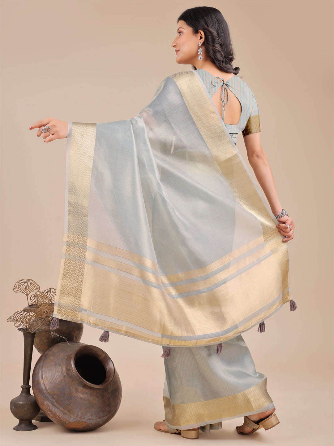 Sky Blue Colour Organza Saree Weaving Work With Blouse Piece