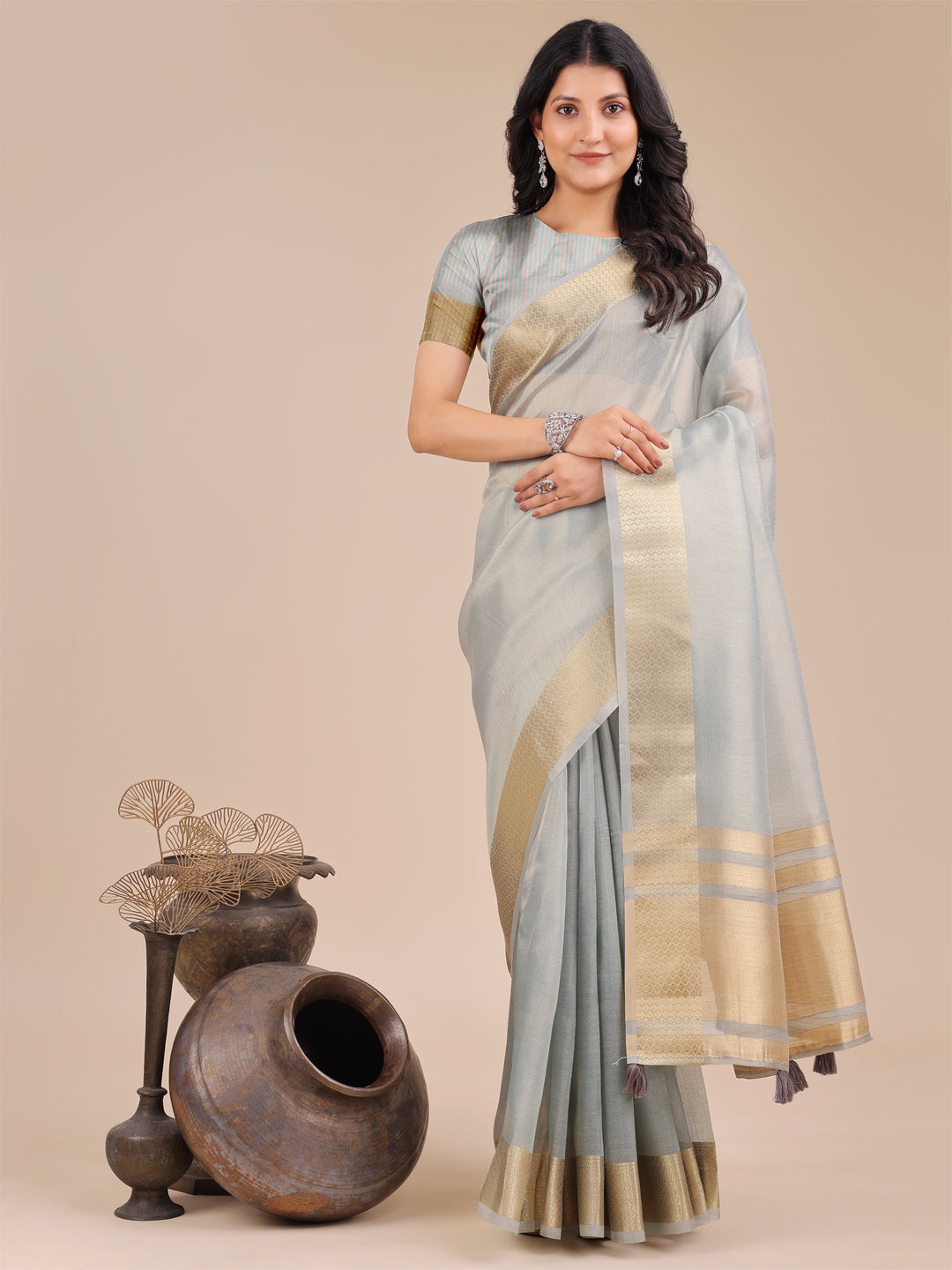 Sky Blue Colour Organza Saree Weaving Work With Blouse Piece